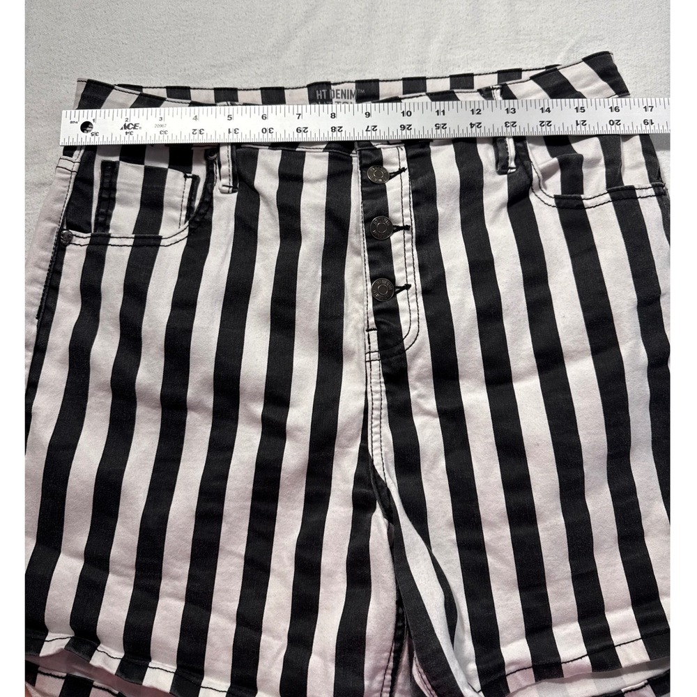 Hot Topic HT Denim Ultra Hi-Rise Striped Button Front Shorts Black White Size 13 - Picture 7 of 10